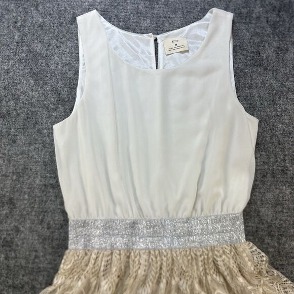 ANTHROPOLOGIE Pins and Needles Dress Women Medium Cream Sparkle Lace Stretch - Picture 3 of 14